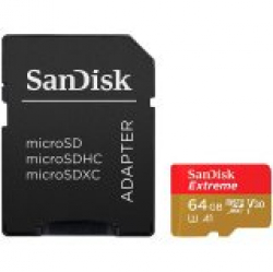SANDISK Extreme microSDXC 64GB + SD Adapter + Rescue Pro Deluxe 160MB/s A2 C10 V30 UHS-I U3