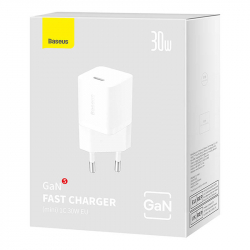 Универсално мини зарядно Baseus GaN5 бързо зареждане 30W CCGN070502 - бяло
