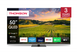 Телевизор Thomson 50" QLED Google TV; 3840 x 2160 (4K UHD), 4000:1, QLED, 60 Hz, DVB-T/T2/C/S/S2, HDR10, Wi-Fi, Bluetooth, LAN, HDMI 2 (2.0) + 2 (2.1), USB 2 (2.0) + 1 (3.0), Hotel mode, Central Swivel Stand, Dark gray Телевизор Thomson 50" QLED Google TV; 3840 x 2160 (4K UHD), 4000:1, QLED, 60 Hz, DVB-T/T2/C/S/S2, HDR10, Wi-Fi, Bluetooth, LAN, HDMI 2 (2.0) + 2 (2.1), USB 2 (2.0) + 1 (3.0), Hotel mode, Central Swivel Stand, Dark gray