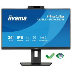Монитор IIYAMA XUB2490HSUH-B2, 23.8" IPS panel, AG, 16:9, FHD 1920x1080, 1300:1, 250cd/m2, 4ms, Adaptive Sync, Flicker free, Blue light reducer, 5MP Webcam, HDMI, DP, 3x USB, Audio out, HAS, Swivel, Tilt, Pivot, VESA 100, Black