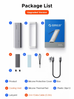 Orico външна кутия за диск Storage - Case - M.2 NVMe/SATA M/B key - USB3.1 Type-C/A, Silicone Protective Case, 10Gbps - AXM2S-G2-V1-GY-BP