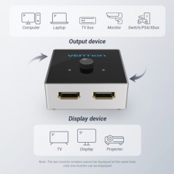 Vention Разклонител превключвател HDMI 2.0 Switcher/Splitter 2-Port Bi-Direction - Grey Aluminium - AFLH0