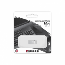 USB памет KINGSTON DataTraveler Micro, 64GB,USB-A 3.2 Gen 1, Сребрист