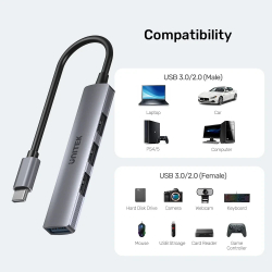 Unitek хъб USB3.0/2.0 HUB 4 port - USB-C input - H1208B