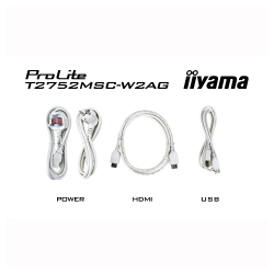 Монитор IIYAMA T2752MSC-W1AG, 27 inch, IPS panel, AG, 7H, 10-points PCAP touch, FHD 1920x1080, 400cd/m2, 1000:1, 5ms, 100Hz, OSD key lock, Anti-fingerprint, HDMI, DP, 2x USB, Audio out, Speakers, Tilt, VESA, White