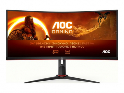 Монитор AOC CU34G2XP/BK, 34" Curved 1500R VA, WLED, 3440x1440@@180Hz, 1ms GtG, 1ms MPRT, 430 cd/m2, 4000:1, 80M:1 DCR, Tilt, Height Adjust, Swivel, 2xHDMI, 2xDP, USB hub