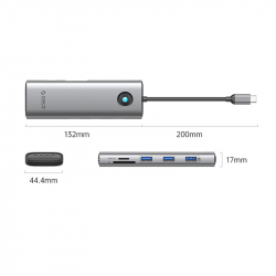 Orico докинг станция Docking Station Type-C - PW11-9P-GY-EP - HDMI x 1, VGA x 1, USB3.0 x 3, USB-C PD100W x 1, LAN x 1 (1Gbps), SD/TF