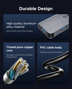 Orico хъб HUB USB-C/USB-A 4 port - USB3.0 x 1, USB2.0 x 3, Aluminium - YSA5-U3-GY