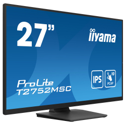 Монитор IIYAMA T2752MSC-B1, 27", IPS panel, Anti-Fingerprint, 7H, 16:9, 10-points PCAP touch, FHD 1920x1080, 400cd/m2, 1000:1, 5ms, 60Hz, OSD key lock, Flicker free, Blue light reducer, HDMI, DP, 2x USB, Mini jack, Speakers, Tilt, VESA 100, Black
