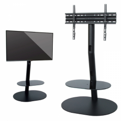 Елегантна мебел за дисплеи тип количка OMB SCEEN TOWER WH 32-55 inch, Max 35kg, Min 100x100, Max 600x400, Height 111 cm, Стъклен черен закален рафт, Hidden Cables, Easy Hanging System, Wheels, White, product code: H214