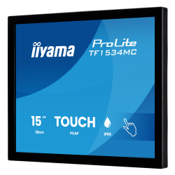 Тъч Монитор IIYAMA TF1534MC-B8X, 15 inch, TN panel, Open Frame, Anti-fingerprint, 1024x768, 4:3, 10 point PCAP, 350cd/m2, 800:1, 8ms, VGA, HDMI, DP, IP65 front, 7H, OSD key lock, Portrait, Face up, Black