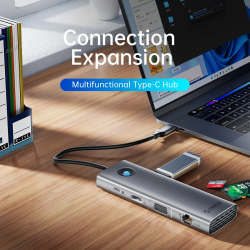 Orico докинг станция Type-C Docking Station Power Distribution 100W - HDMI, Type-C x 1, USB3.0 x 2, USB 2.0 x 1, LAN 1000Mbps Gigabit, VGA - PW11-8PC-GY-EP