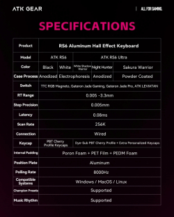 ATK професионална геймърска механична клавиатура Professional Gaming Mechanical Keyboard RS6 Ultra - 8K, Gateron Jade Gaming [Linear] - Sakura Warrior