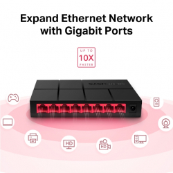 8-портов настолен комутатор Mercusys MS108G 10/100/1000 Mbps
