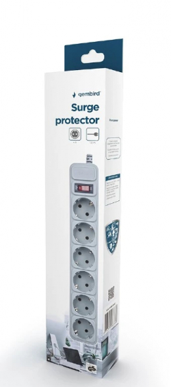 Gembird протектор Surge Protector - SPG6-B-6C - 6 x Schuko, 1.8 m, IP20