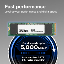 SSD диск Crucial E100 480GB SSD PCIe 4.0 Gen4 M.2 2280 NVMe, Read/Write: 4500/2500 MB/s CT480E100SSD8