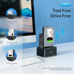 Orico докинг станция Storage - HDD/SSD Dock - 2 BAY 2.5/3.5 USB-C/USB-A - 6829C3-V1