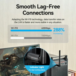 Vention безжичен адаптер WiFi USB adapter Dual Band, 650Mbps, Black - KDTB0
