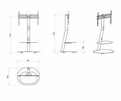 Елегантна мебел за дисплеи тип количка OMB SCEEN TOWER WH 32-55 inch, Max 35kg, Min 100x100, Max 600x400, Height 111 cm, Стъклен черен закален рафт, Hidden Cables, Easy Hanging System, Wheels, White, product code: H214