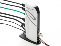 Докинг станция Delock, За MacBook, HDMI Full-HD, USB 3.2, LAN, Audio, Черен/Бял
