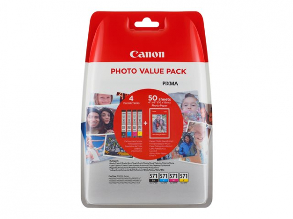 CANON 1LB CLI-571 Value Pack blister security 4x6 Phot Paper PP-201 50sheets + Cyan Magenta Yellow & Photo Black ink tanks