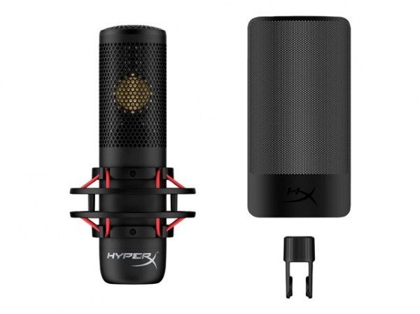 HP HyperX XLR Microphone ProCast large diaphragm cardioid condenser anti-vibration shock mount filter HyperX Shield included Black