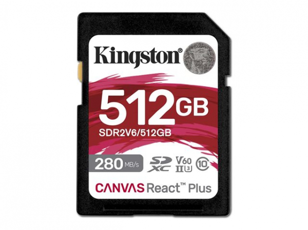 KINGSTON 512GB Canvas React Plus SDXC UHS-II 280R/150W U3 V60 for Full HD/4K KINGSTON 512GB Canvas React Plus SDXC UHS-II 280R/150W U3 V60 for Full HD/4K
