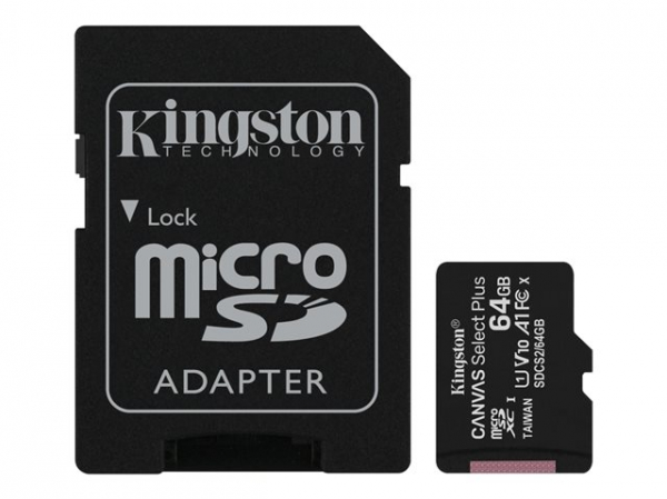KINGSTON 64GB micSDXC Canvas Select Plus 100R A1 C10 Card + ADP KINGSTON 64GB micSDXC Canvas Select Plus 100R A1 C10 Card + ADP