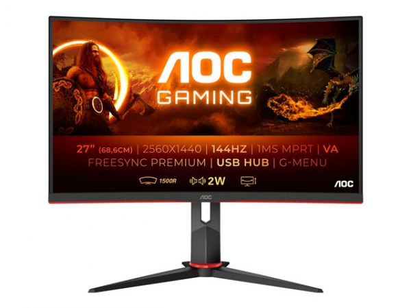 Монитор AOC CQ27G2U/BK 27 Curved 1500R VA, 16:9, WLED, 2560x1440 144Hz , 4ms, 1ms, 250 cd/m2, 3000:1 (80M:1 dynamic), 178/178, sRGB 120 ,