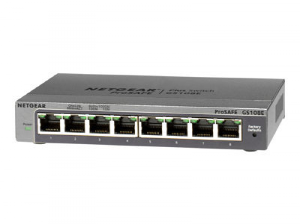 NETGEAR ProSafe Smart Managed Plus Switch - GS108Ev3 - 8-port Gigabit 10/100/1000 Mbps - Desktop - fanless