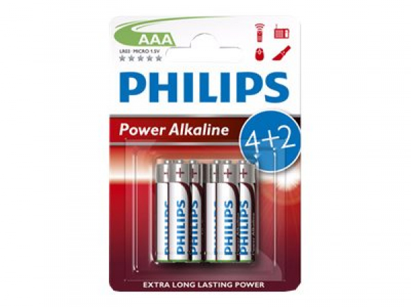 PHILIPS LR03P6BP/10 Batteries PHILIPS Power Alkaline AAA LR03 4+2 Pcs. Blister