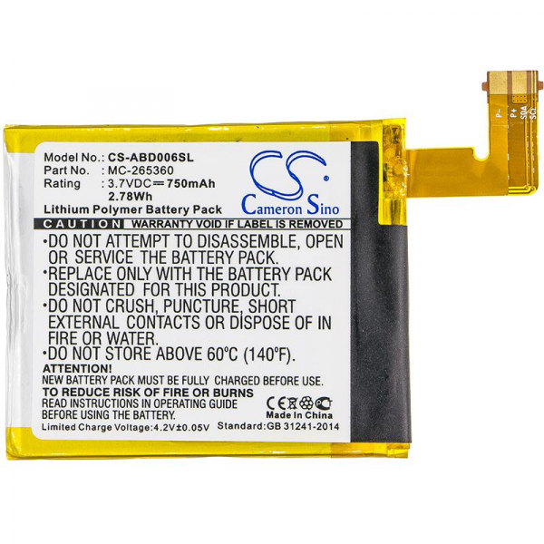 Батерия за електронна книга AMAZON S2011-001-S KINDLE 4, 5, 6   CS-ABD006SL  3,7V  750mAh LiPo CAMERON SINO
