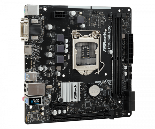ASROCK Main Board Desktop H310CM-HDV (S1151, 2xDDR4,1xPCIe x16,1xPCI Ex1, 4 SATA3 ,GLAN,VGA,DVI,HDMI,USB 3.1 ) mATX retail ASROCK Main Board Desktop H310CM-HDV (S1151, 2xDDR4,1xPCIe x16,1xPCI Ex1, 4 SATA3 ,GLAN,VGA,DVI,HDMI,USB 3.1 ) mATX retail