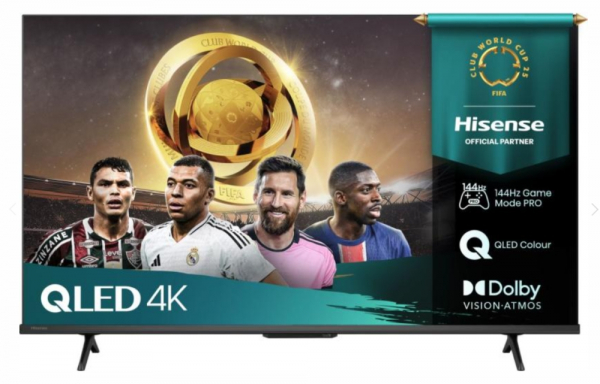 Телевизор Hisense 43" E7Q Pro, 4K Ultra HD 3840x2160, QLED, Quantum Dot, 144Hz, HDR 10+ adaptive, HLG, Dolby Vision, DTS Virtual X, Smart TV, WiFi 5GHz, WiFi Direct, BT, Anyview Cast, 3xHDMI, 2xUSB, LAN, CI+, DVB-T2/C/S2, Black