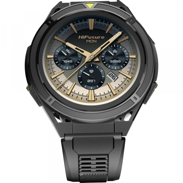 Смартчасовник HiFuture Active Black Yellow, *1.43" AMOLED, Dual Band GPS +Compass + Altimeter 466*466, Powered by Dual Core & Syntra AI, Bluetooth Call, 5ATM Waterproof, 24/7 True Heart Rate & Blood Oxygen Sensor, Up to 10 days daily use Смартчасовник HiFuture Active Black Yellow, *1.43" AMOLED, Dual Band GPS +Compass + Altimeter 466*466, Powered by Dual Core & Syntra AI, Bluetooth Call, 5ATM Waterproof, 24/7 True Heart Rate & Blood Oxygen Sensor, Up to 10 days daily use