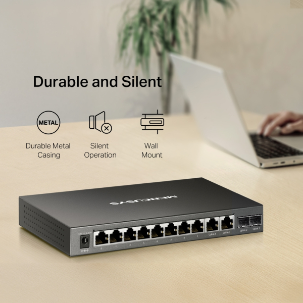 12-портов гигабитов настолен комутатор с 8 PoE+ порта Mercusys MS112GMP 12-портов гигабитов настолен комутатор с 8 PoE+ порта Mercusys MS112GMP