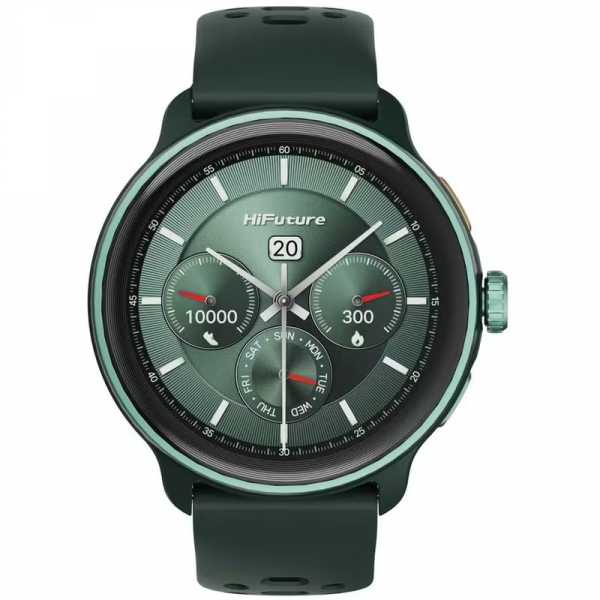Смартчасовник HiFuture Vela Dark Green, 1.43" AMOLED, GPS +Compass + Altimeter, 466*466, Support Local Music(100M Space), Support AI Coach for Training, Powered by Dual Core, Bluetooth Call, 5ATM Waterproof, 24/7 True Heart Rate & Blood, Oxygen Sensor, Up to 10 days